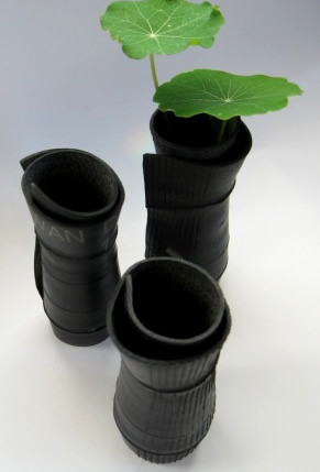 smaller recycled inner tube flower vases